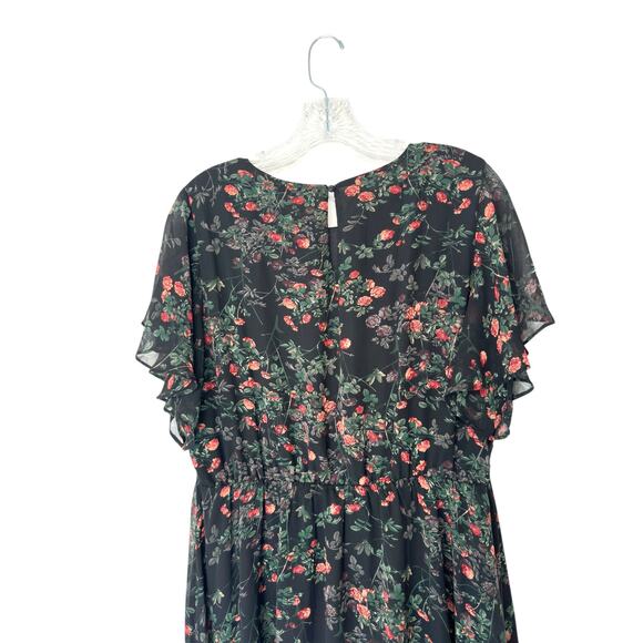NWT Baltic Born Black Floral Print Flutter Sleeve Laurel Midi Dress Size XL - Picture 10 of 16